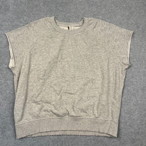 Free People Tops - Free People Sweatshirt Women Medium Gray Cut Sleeve Crew Neck Distressed Hem